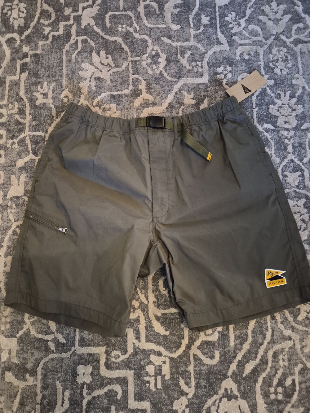 Pilgrim Olive Utility Athletic Shorts with‎ Yellow Logo Size XL